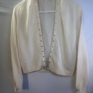 Vintage Bernhard Altmann Cream Open-Front Stud-Trim Cardigan From 1950’s